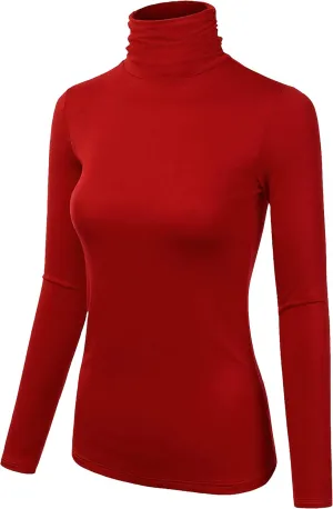 Women Turtleneck Long Sleeve Ribbed Knitted Casual Stretch Top Cotton Slim Fit Red Turtle Neck Gree Pullover Sweater (M)