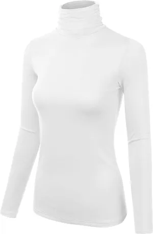 Women Turtleneck Long Sleeve Ribbed Knitted Casual Stretch Top Cotton Slim Fit White Turtle Neck Gree Pullover Sweater (L)
