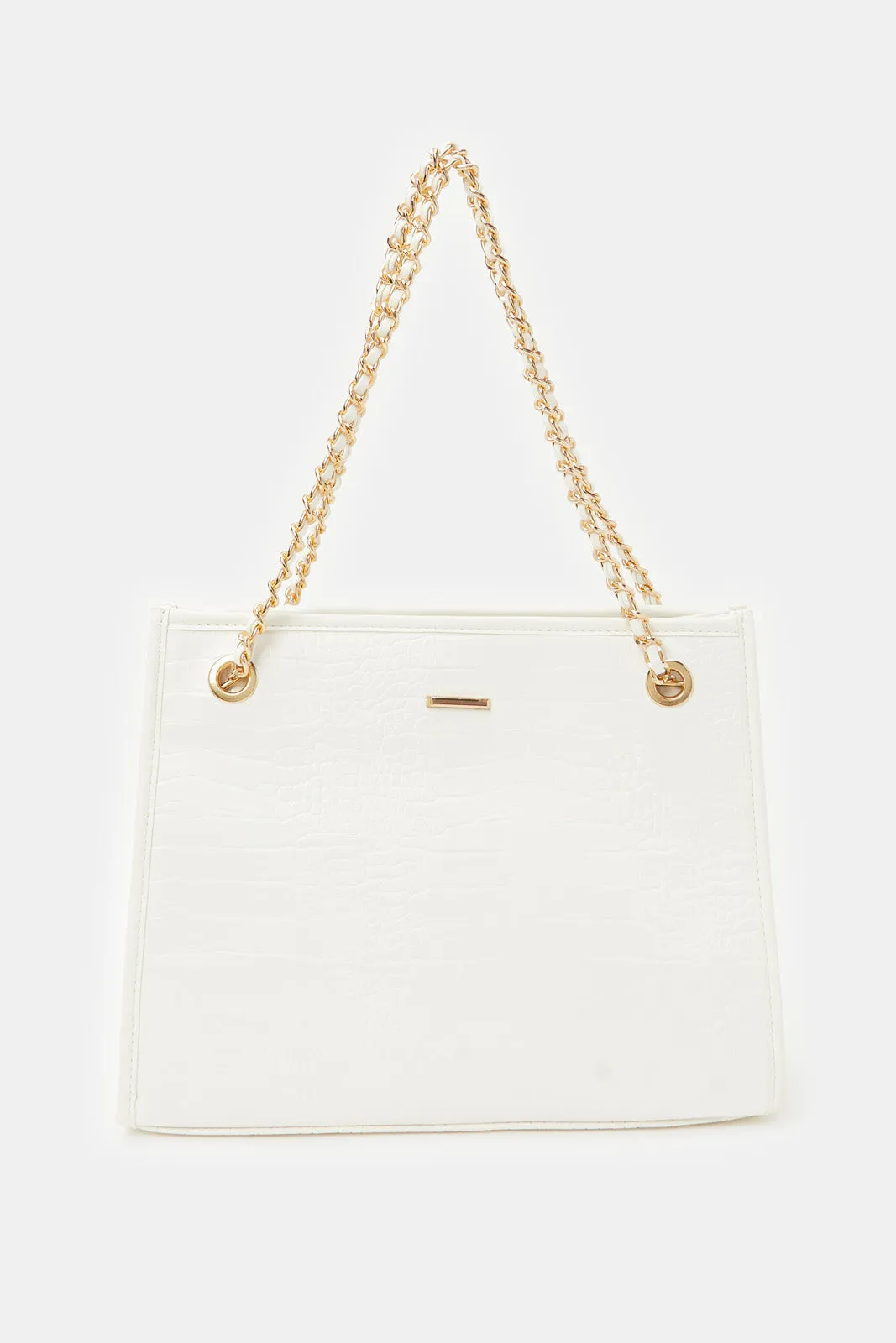 Women White Embellished Soft Tote Bag