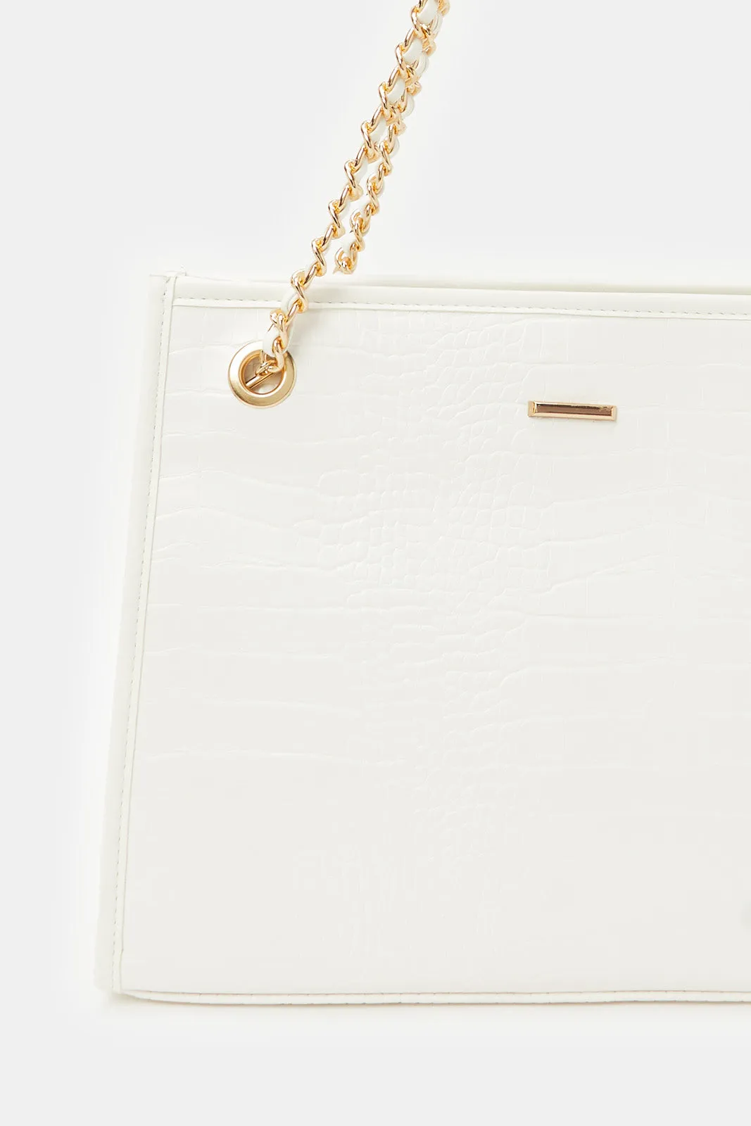 Women White Embellished Soft Tote Bag