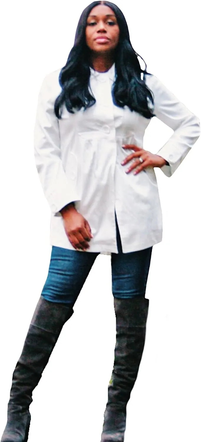 Women White Single Breasted Trench Coat Round Collar
