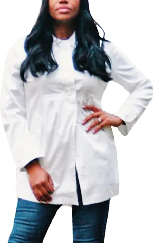 Women White Single Breasted Trench Coat Round Collar