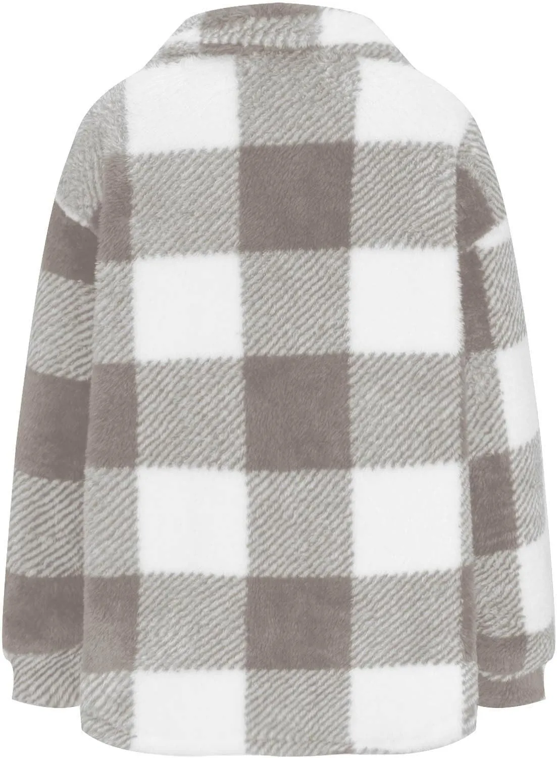 Women's Fuzzy Fleece Plaid Shacket Jacket Checkered Button Down Long Sleeve Shirts Jacket Wth Flap Pockets Plus Size