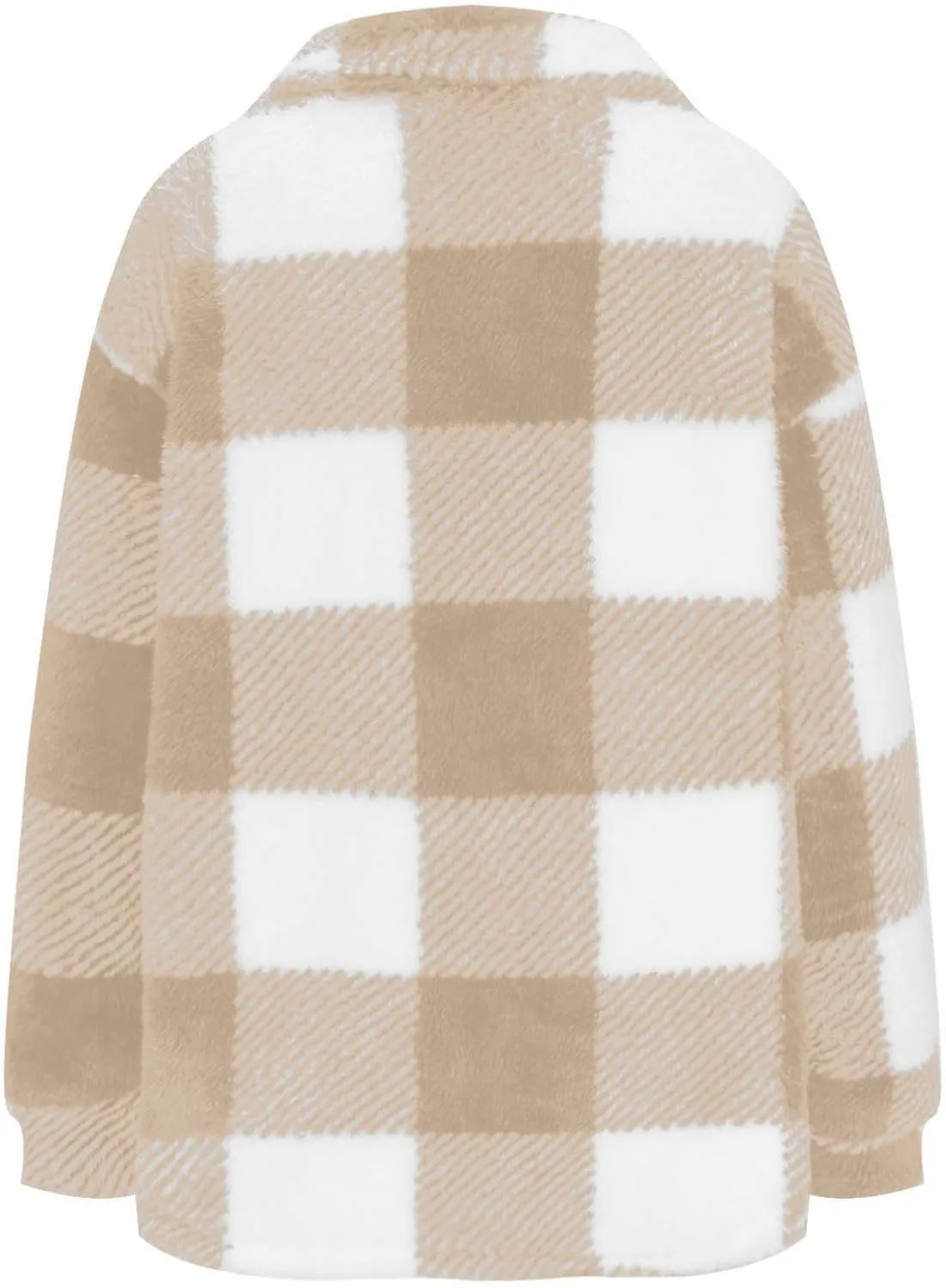 Women's Fuzzy Fleece Plaid Shacket Jacket Checkered Button Down Long Sleeve Shirts Jacket Wth Flap Pockets Plus Size