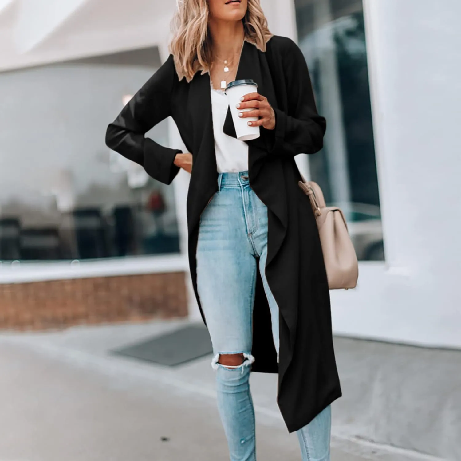 Womens Solid Color Jacket Adults Long Sleeve Lapel Trench Mid Length Coat Casual World of Dance Windbreaker