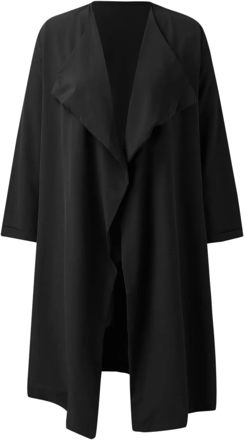 Womens Solid Color Jacket Adults Long Sleeve Lapel Trench Mid Length Coat Casual World of Dance Windbreaker
