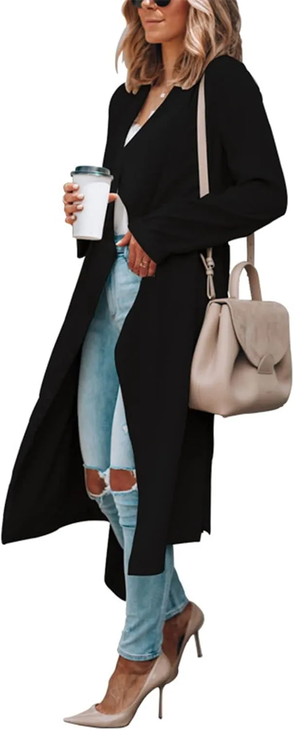 Womens Solid Color Jacket Adults Long Sleeve Lapel Trench Mid Length Coat Casual World of Dance Windbreaker