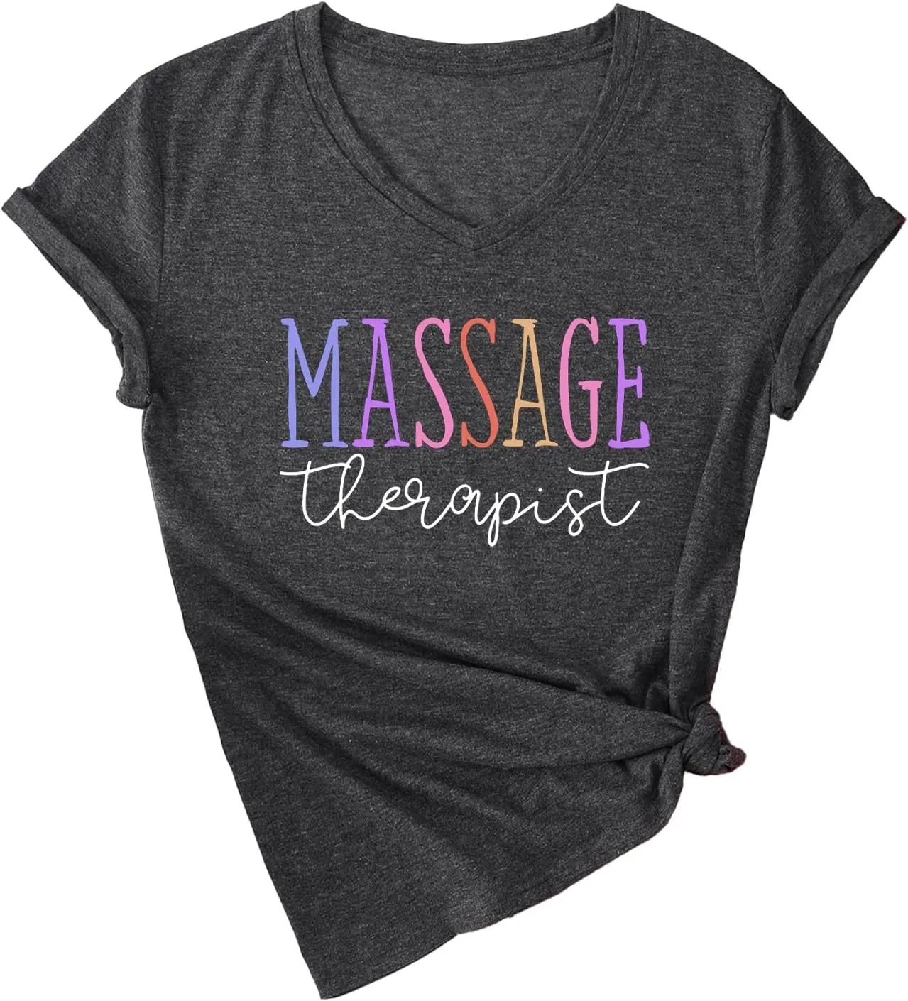 Womens V Neck Funny Massage Therapist T-Shirt Massage Therapy Graphic Tees Casual Summer Printed Short Sleeve Tops