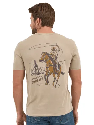Wrangler 112361852 Mens Lasso Cowboy Graphic T-Shirt Trench Coat Tan