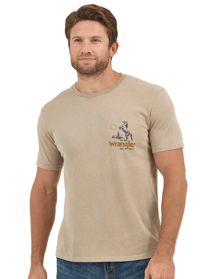 Wrangler 112361852 Mens Lasso Cowboy Graphic T-Shirt Trench Coat Tan