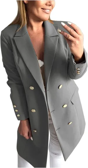XUETON 2021 Womens Casual Winter Coat Notch Lapel Double Breasted Mid Long Outwear Overcoat Trench Coats Cardigan Jacket Gray